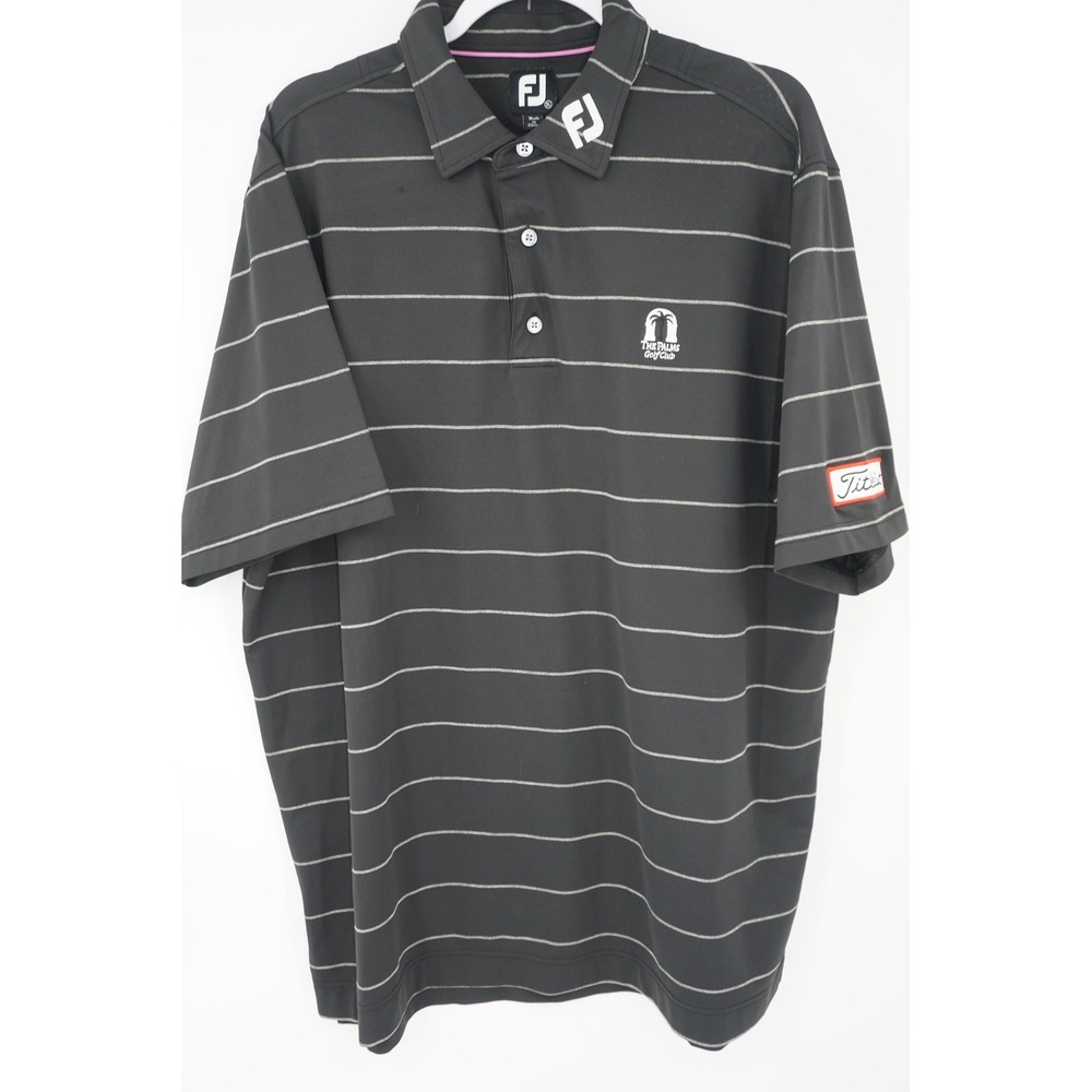FootJoy‎ Tour Collar Polo Shirt Titleist Black Striped The Palms Golf Club XL